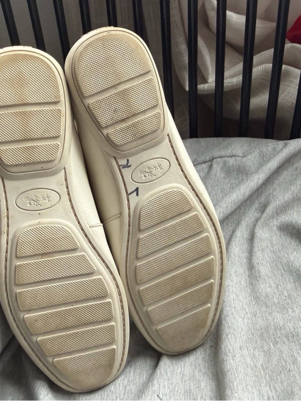 Coach Cream Leather Penny Loafers with Gold Accent - Picture 9 of 9